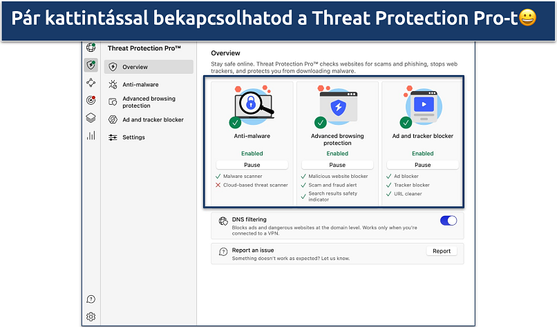 Screenshot showing how to enable NordVPN's Threat Protection Pro