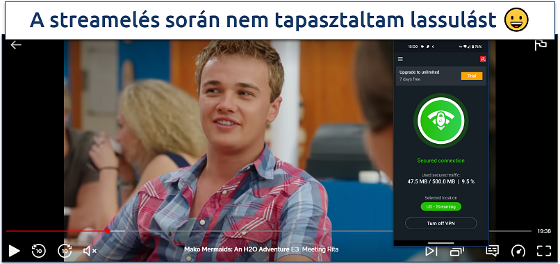 Képernyőkép a Seinfeld megtekintéséről a Netflix US kínálatán az Avira Phantom VPN USA-beli szerveréhez kapcsolódva