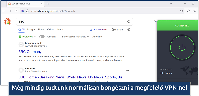 Screenshot showing DuckDuckGo search results for BBC