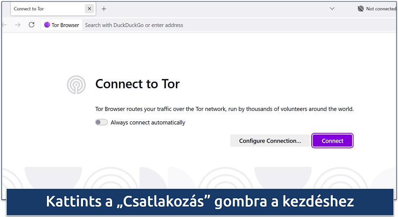 Screenshot of Tor Browser’s initial connection screen with options to configure or connect automatically