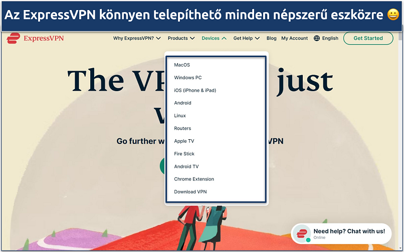 Screenshots of the ExpressVPN website home page with its app download options