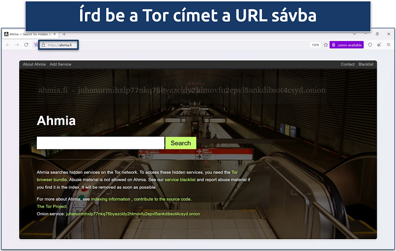 Screenshots of the Ahmia search engine home page on the Tor Browser